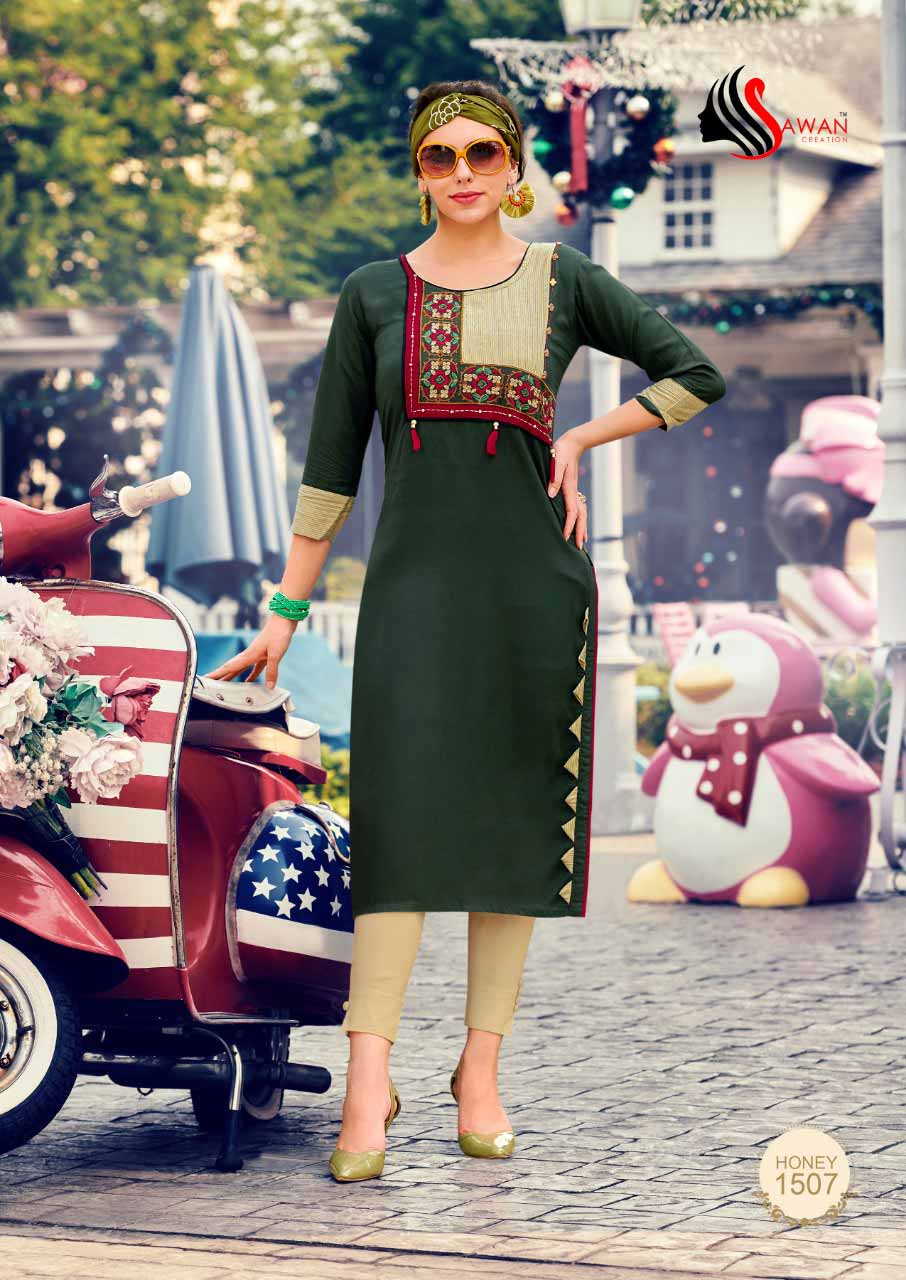 Sawan Honey Vol-15 Rayon Strips Kurti Sawan Honey Vol-15 Rayon Strips Kurti